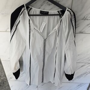 Lane Bryant Black and White Embroidered Blouse